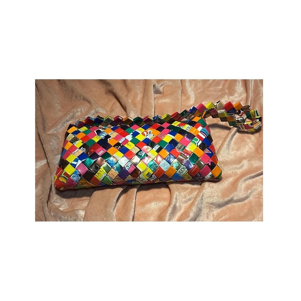 Colorful Woven Candy Wrapper Wristlet Bag - Picture 1 of 3